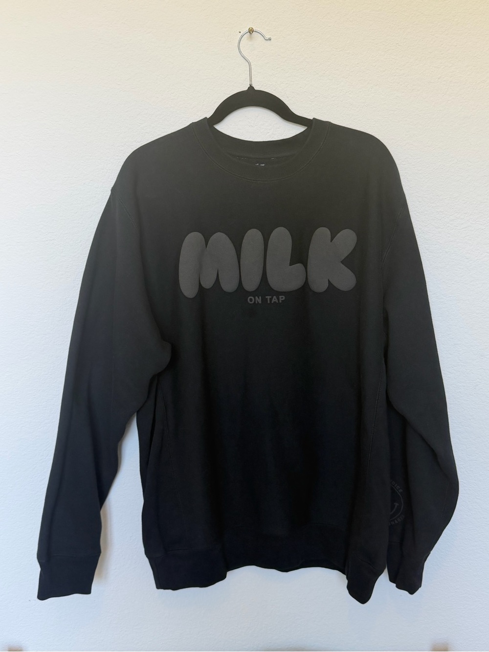 MILK ON TAP Black Graphic Crewneck Sweatshirt by The Little Milk Bar